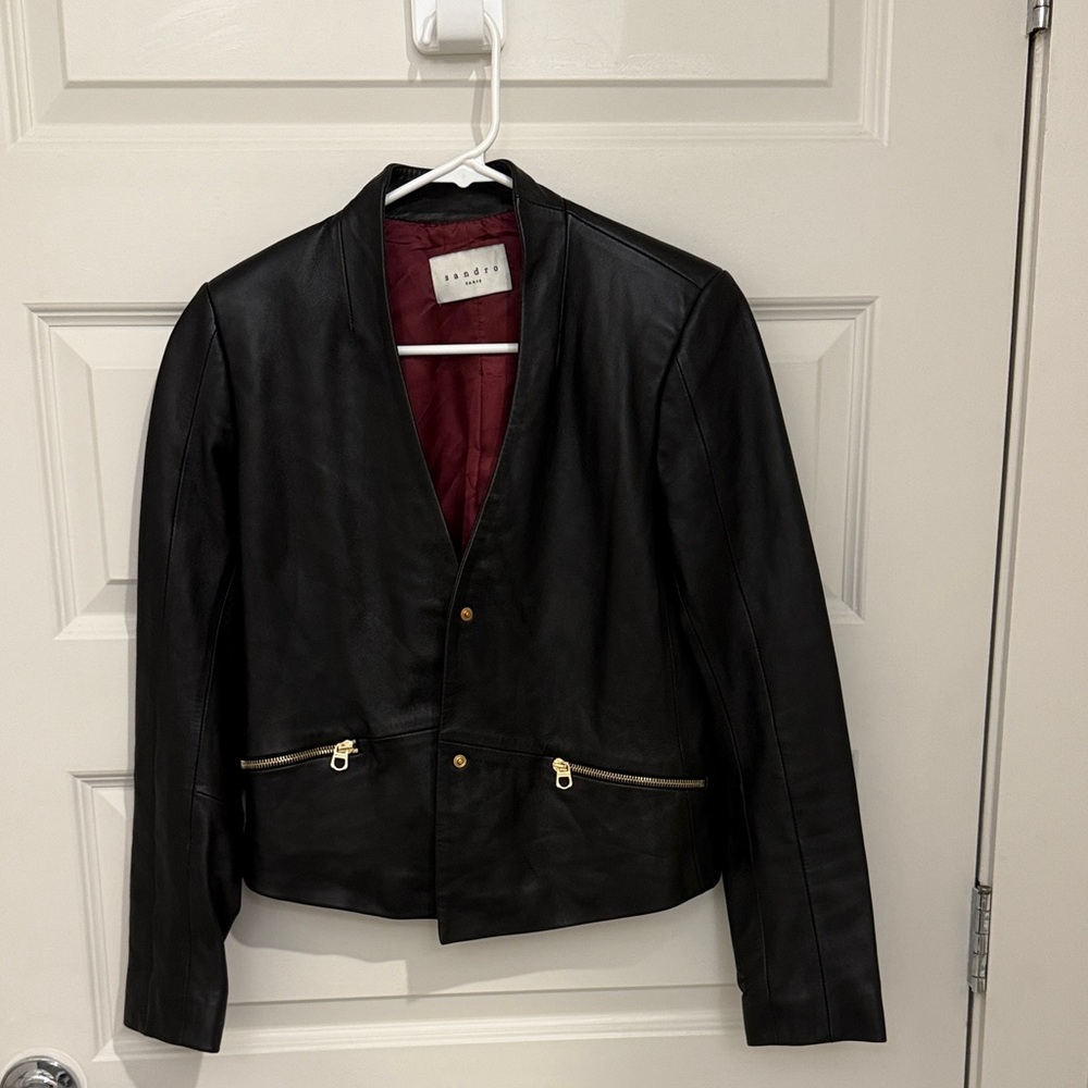 Sandro black lamb leather jacket